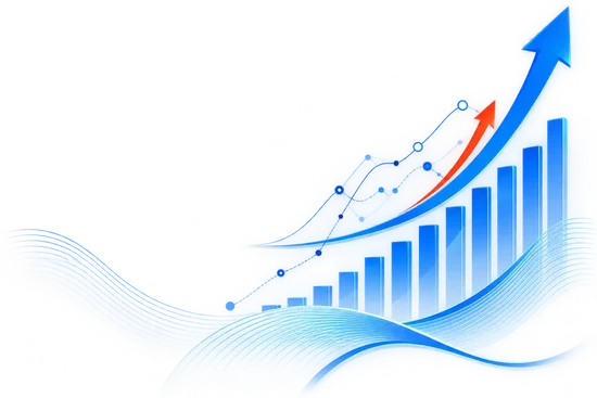 Blue revenue growth chart with an upward arrow behind the assessment