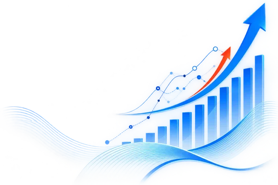 Blue ascending bars and revenue arrow beside the mobile assessment