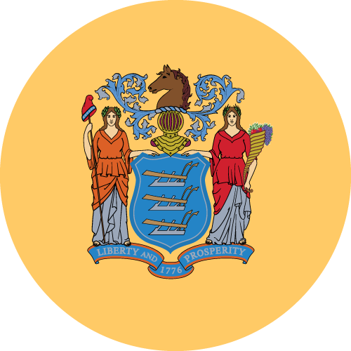 New Jersey state coat of arms on a gold background